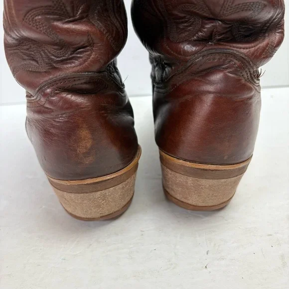 Abilene Brown Leather Cowboy Boots Western Embroidered Gum Oil Resistant Soles 7